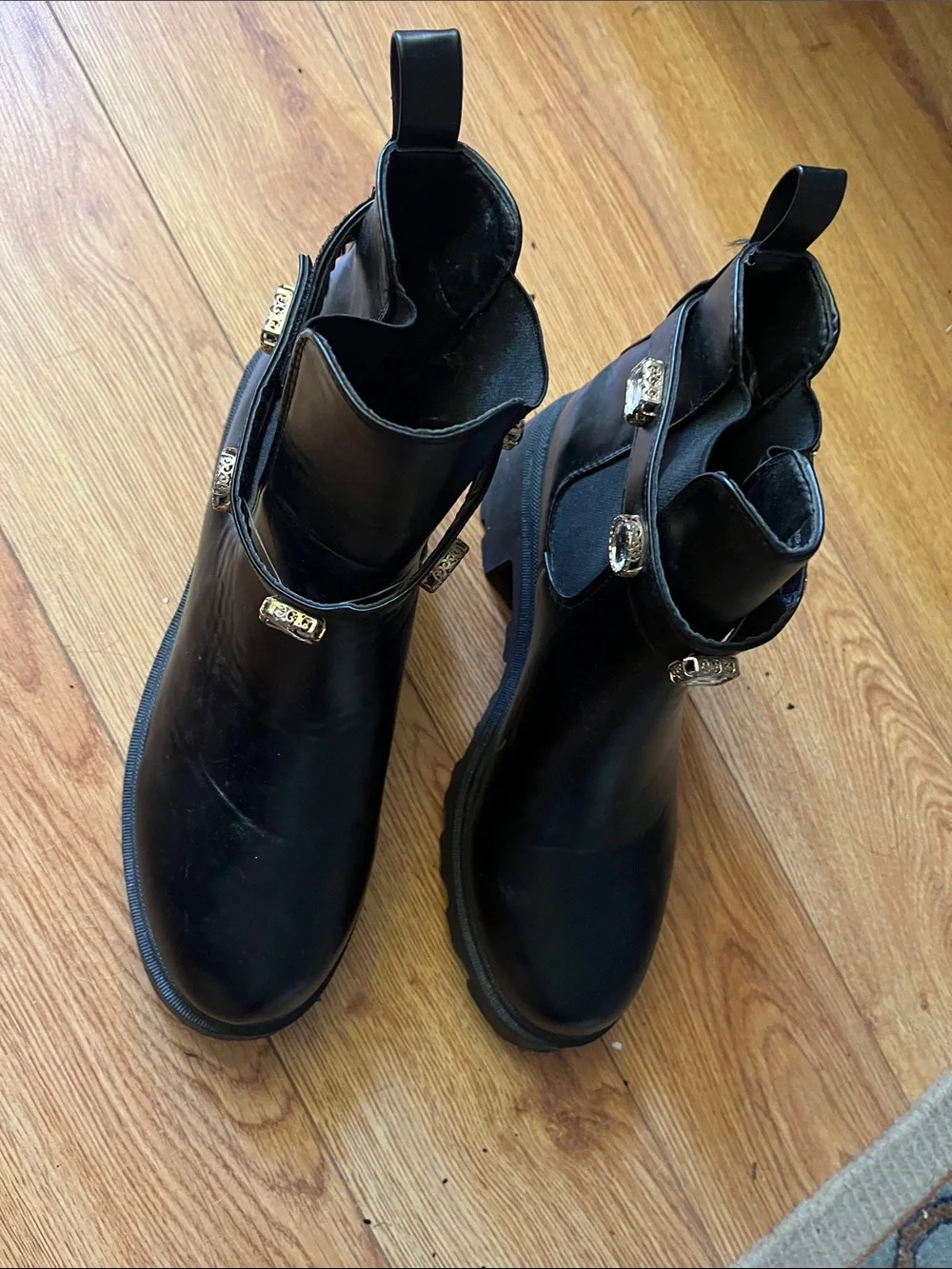 Sugar Black Ankle Boots with Silver-Tone Stud Accents